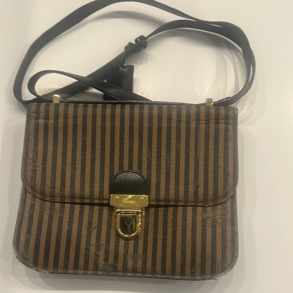 Vintage Fendi Brown and Black Crossbody Bag with Striped Design - Picture 1 of 4